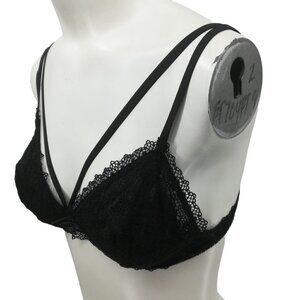 Victorias Secret Black Lace Caged Front Bralette Bra Size M Sheer Adjustable